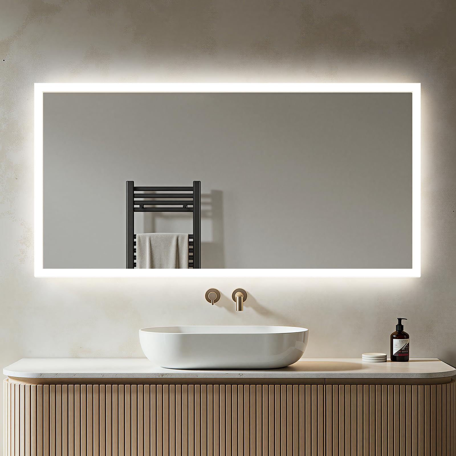 Heilmetz Badspiegel mit LED Beleuchtung 120x60cm, Badezimmerspiegel mit 3000K Warmweißes und 6500K Kaltesweißes Licht, Badspiegel Wandspiegel Vertikal/Horizontal Montage