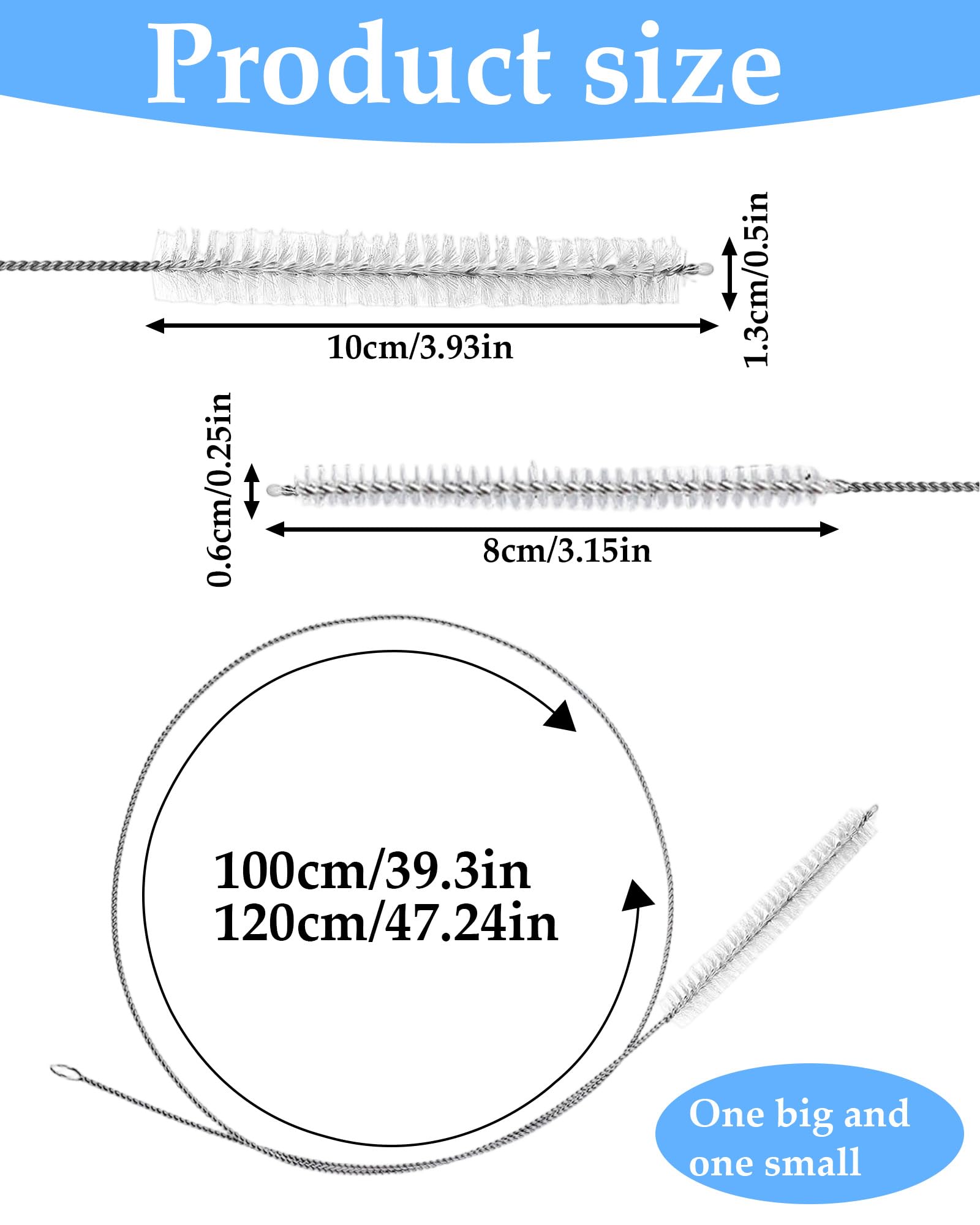 Cepillo Limpieza 2 Piezas Blanco,100 cm de Largo,Flexible y fácil de Usar,Tamaño Extralargo,Adecuado para pajitas,Mangueras,Botellas y Mangueras de Desagüe de Refrigeradores.