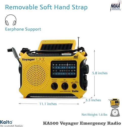 Miniatura 9 de Radio de alerta meteorológica Kaito KA500 de emergencia AMFMSW con 5 funciones Amarillo