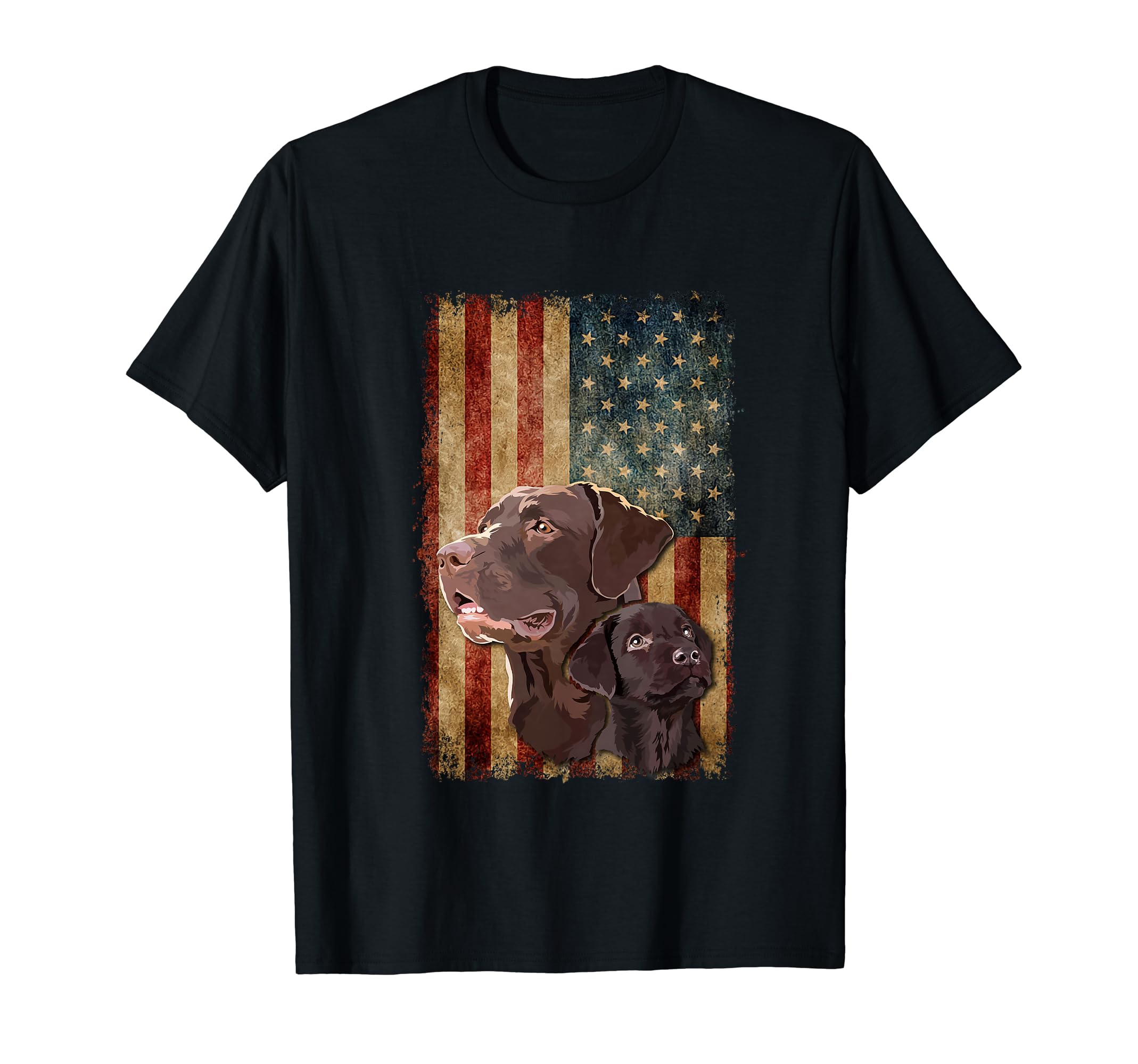 Retro Chocolate Lab With USA Flag Gift Chocolate Lab Dad Mom T-Shirt
