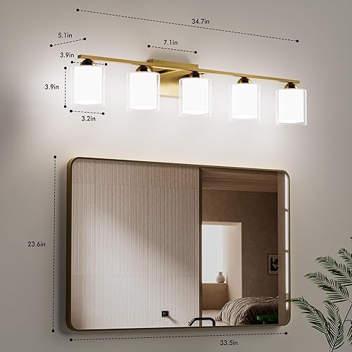 Miniatura 154 de Quntis Lámparas de baño negras de 4 luces con 5 modos de color, lámpara de tocador moderna regulable de 27 pulgadas sobre espejo, lámpara de pared