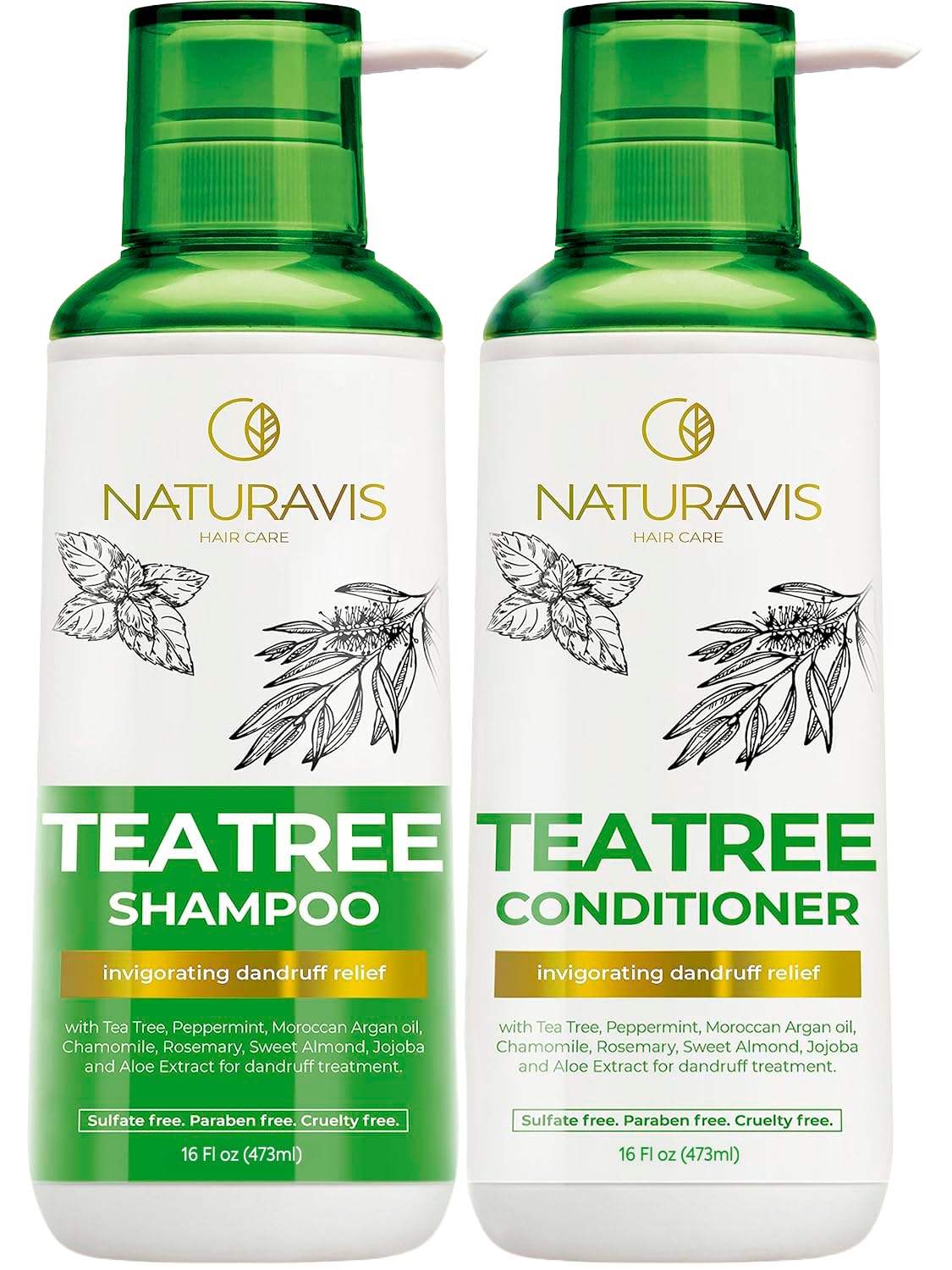 Tea Tree Oil and Mint Shampoo and Conditioner Set - Sulfate and Paraben Free Formula for Women and Men - Enriched with Peppermint to Help with