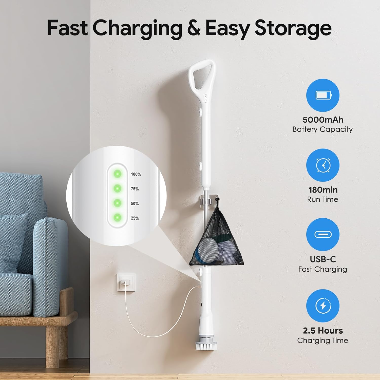 Electric Spin Scrubber, 2026 New Cordless Cleaning Brush, Shower Cleaning Brush with 7 Replaceable Brush Heads, Power Scrubber 3 Adjustable Speeds, Detachable Long Handle & IPX7 Waterproof