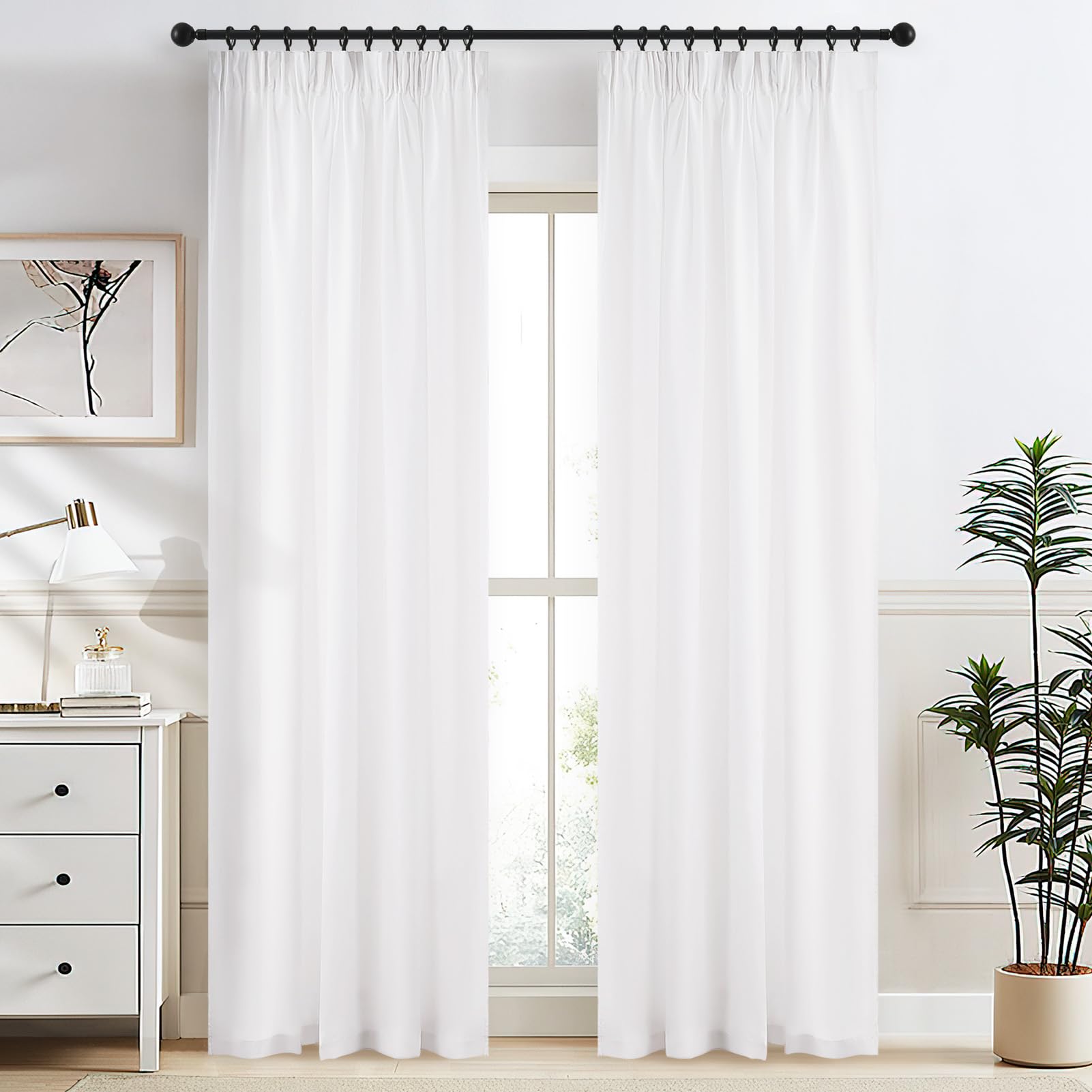 MRTREES White Translucent Curtains with Hooks Curtains Youth Bedroom Curtains Living Room Modern 2 Pieces, 132 x 225 cm Global Recycled Standard Global Recycled Standard Global Recycled Standard