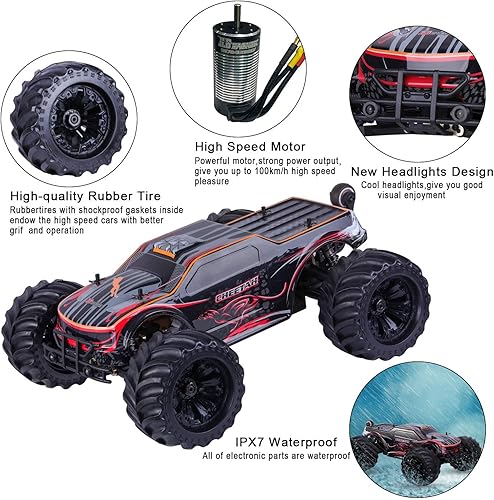 Miniatura 5 de JLBRACINGRC Auto RC sin escobillas de 110 para adultos, rápido 50+ mph de alta velocidad RTR RC camión, camión monstruo todoterreno 4WD, auto de