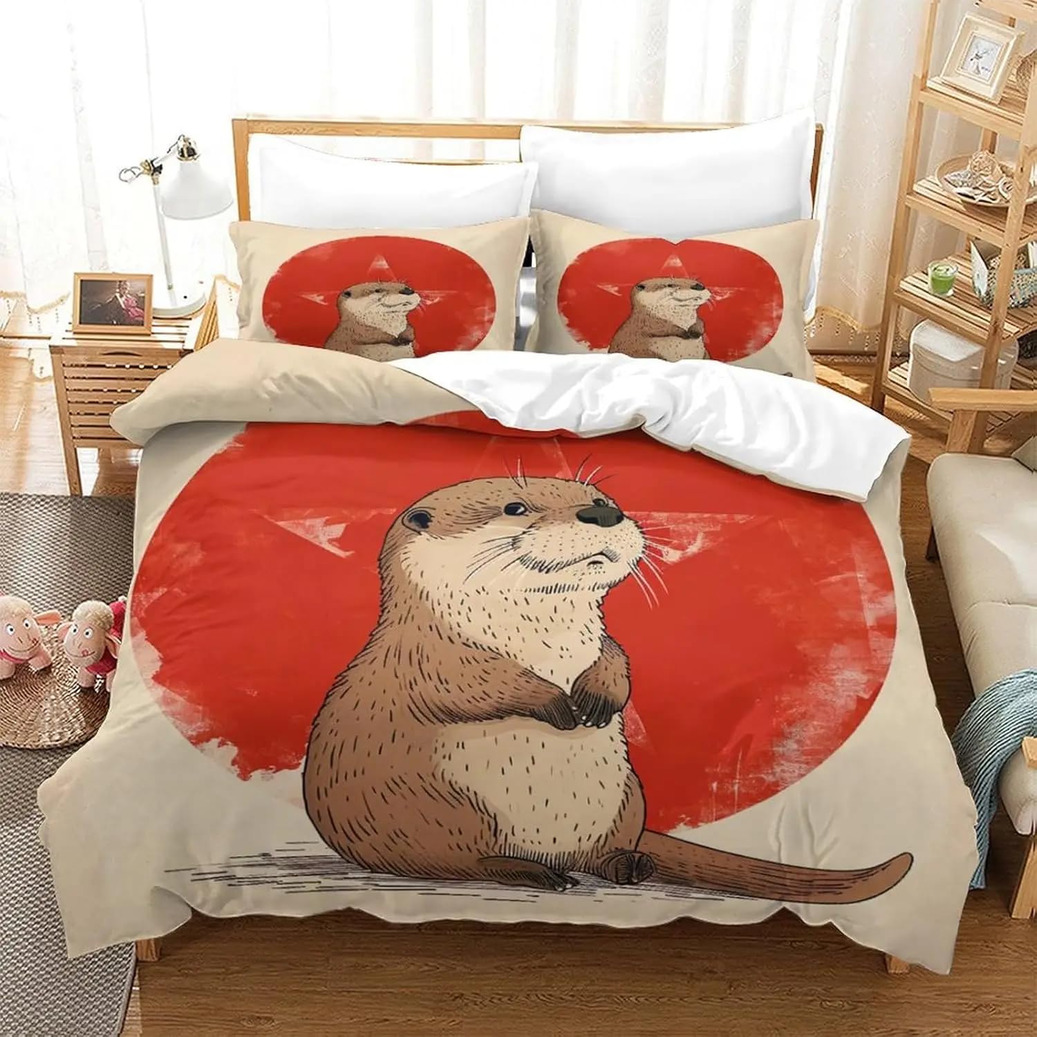 NDXRWDZR King Size Duvet Set Otter Duvet Cover with Zipper Closure Bedding Set for Aldults Kids Soft Hypoallergenic Microfiber Quilt Cover 230x220 cm + 2 Pillowcases 50x75 cm