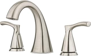 Pfister Masey Brushed Nickel Bathroom Faucet, 2-Handle 8-inch Widespread Bathroom Vanity Faucet with Push and Seal Bathroom Sink Drain, Transitional Bathroom Décor, 3 Hole Bathroom Sink Faucet