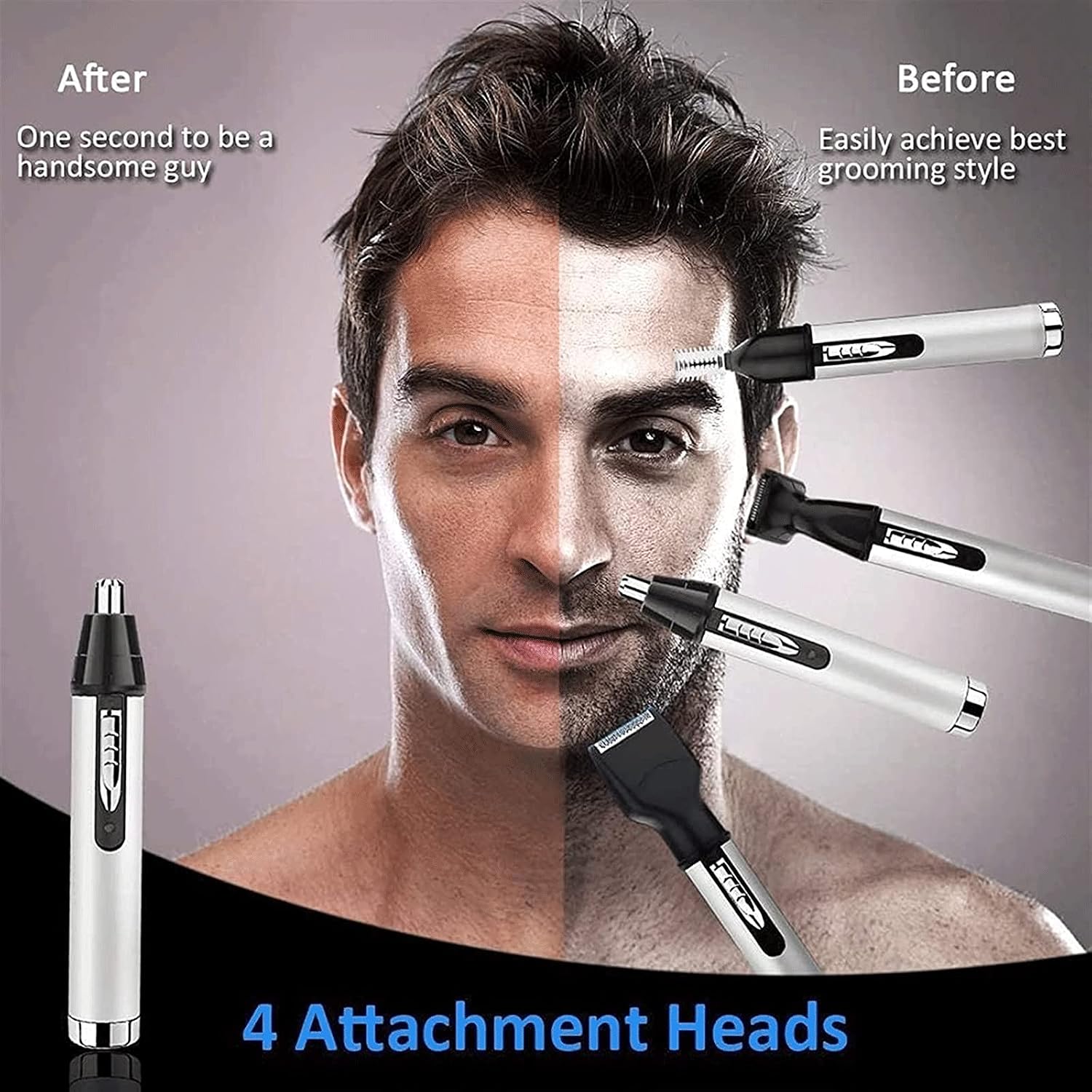 Stainless Steel 4-in-1 Nose Eyebrow and Facial Hair Trimmer Rechargeable with Carry