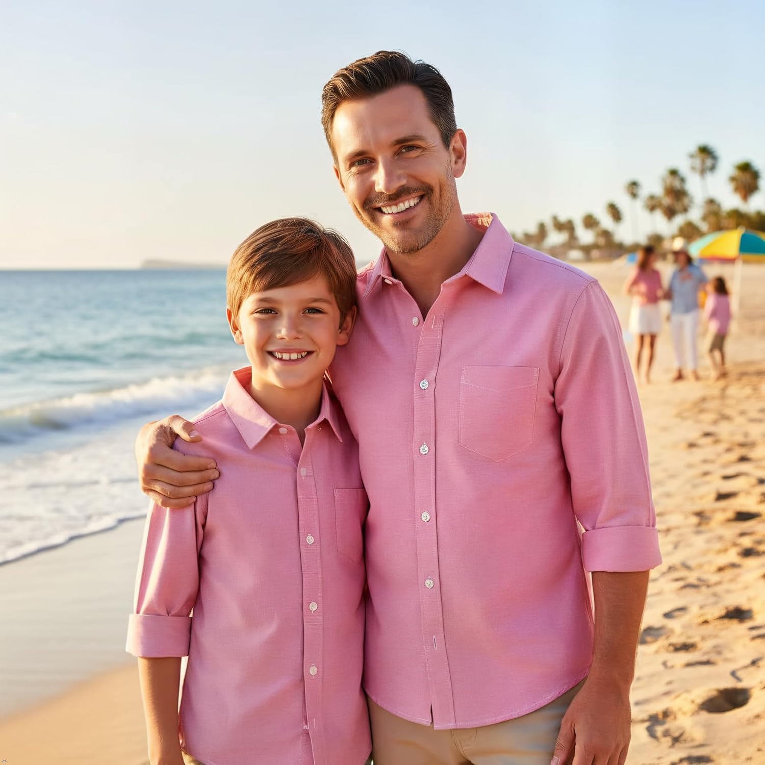 OCHENTA Little Big Boys' & Men's Long Sleeve Button Down Oxford Casual Dress Shirt - Image 4