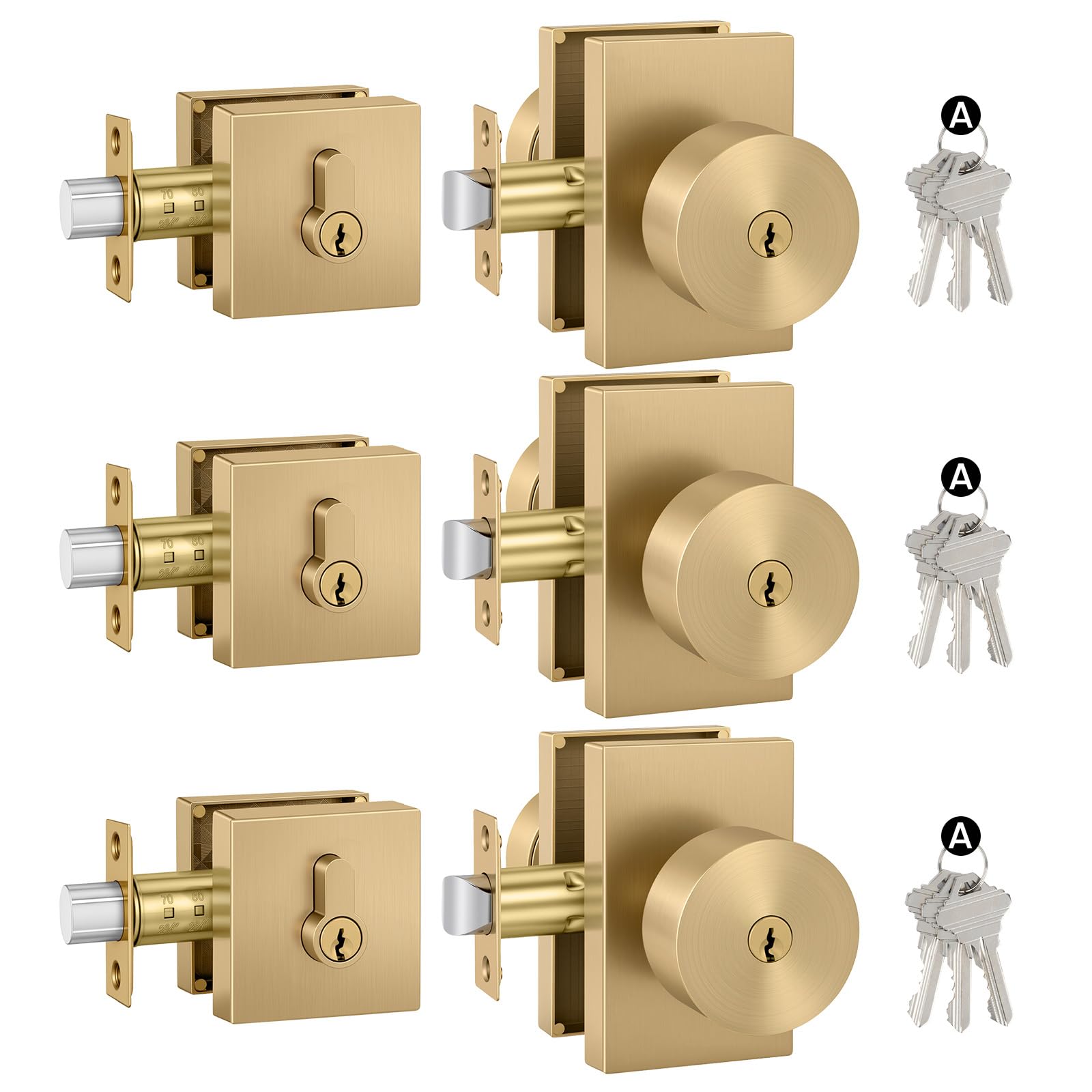 Brushed Gold Door Lock Set - Keyed Alike & Deadbolt -31 Brushed Gold Door Lock Set - Keyed Alike & Deadbolt -31