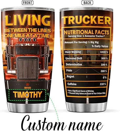 Miniatura 2 de Vaso de café personalizado con datos nutricionales para camionero, taza de viaje con tapa, regalos de cumpleaños de jubilación para hombres,