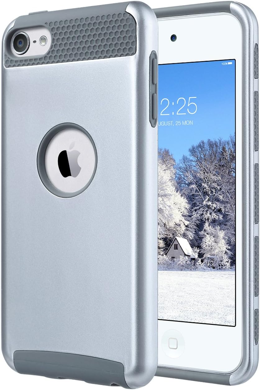 iPod Touch 6 Case,iPod 6 Cases,6th case,ULAK Dual Layer Slim Protective Hybrid iPod Touch Case Hard PC Cover for Apple iPod Touch 5 6th Generation (Silver+Gray)