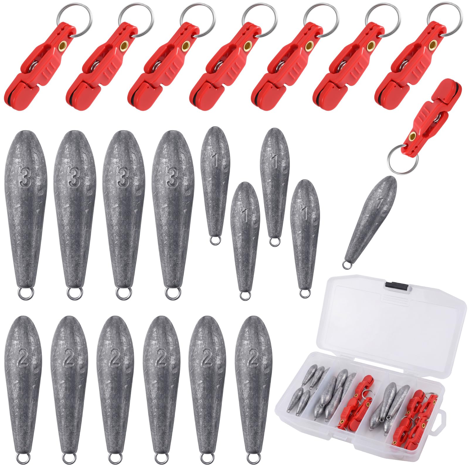 19/21/42 Pcs Snap Weight Kit Bullet/Fish Trolling Weights Clips