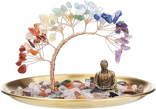 Árbol de cristal de 7 chakras con estatua de Buda decoración de meditación de yoga para buena suerte riqueza salud decoración del hogar de Buda