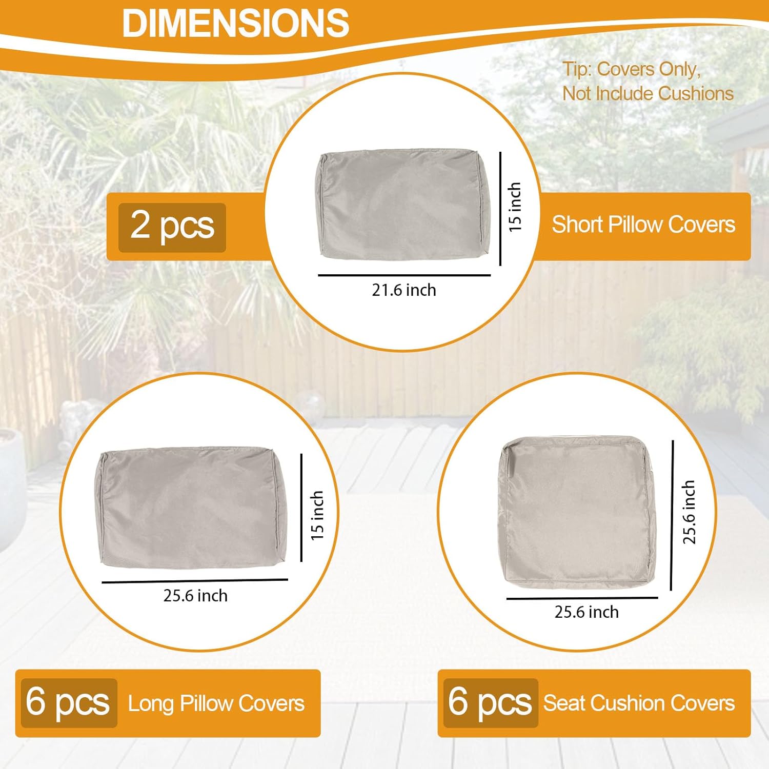 Outdoor Cushion Covers for Patio Furniture, Patio Cushion Covers Replacement with Zipper, Waterproof & Fade Resistant,Only Cover (Beige, 25.6Lx25.6Wx4H - Only Covers)