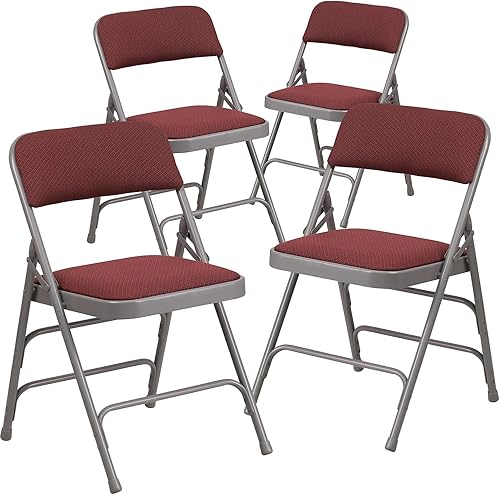 Miniatura 8 de Flash Furniture Paquete de 2 sillas plegables de metal de tela con patrón de triples y doble bisagra, estilo burdeos