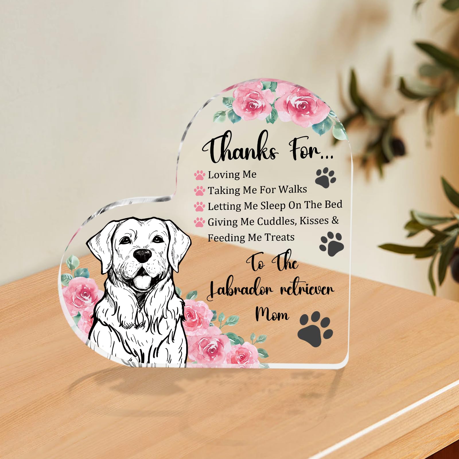 Tian Zhun Labrador Retriever Gifts for Women Thank You Labrador Retriever Mom Gifts for Women Dog Lover Rose Acrylic Heart Plaques Appreciation Gift for Mothers Day Christmas Birthday