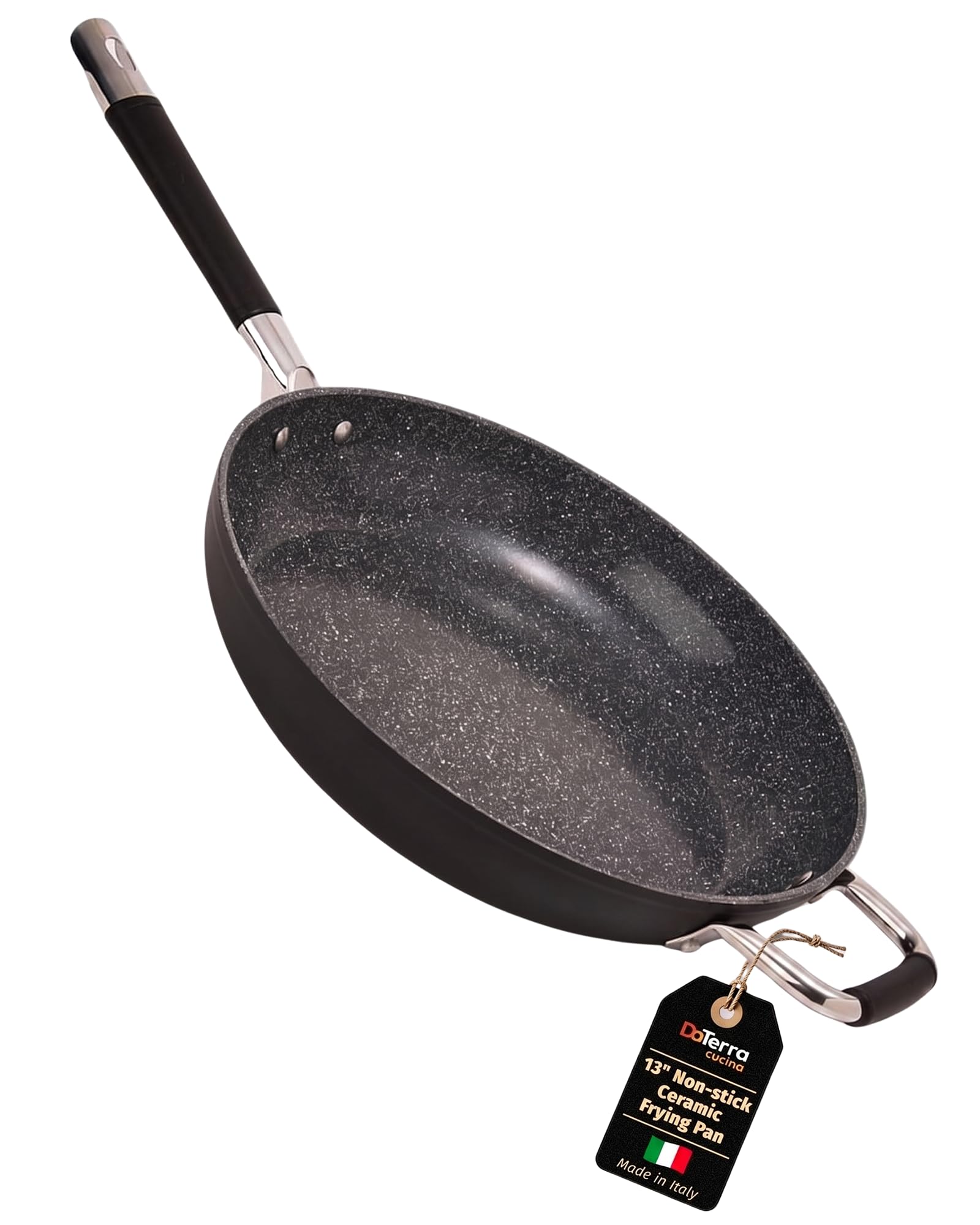 DaTerra Cucina - Ceramic Frying Pan, Induction & Oven, Made In Italy, 13" | Made In Italy, PTFE & PFOA Free, Lead & Cadmium Free, Even Heat Distribution, Easy Cleanup, Large Capacity For Family Meals
