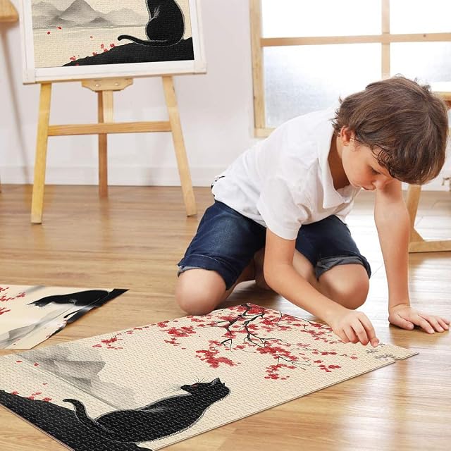 Foto 4 de 6 de Puzzles de 1000 Piezas para Adolescentes El Gato Negro y el Cerezo en Flor Desafiante Difícil con póster…