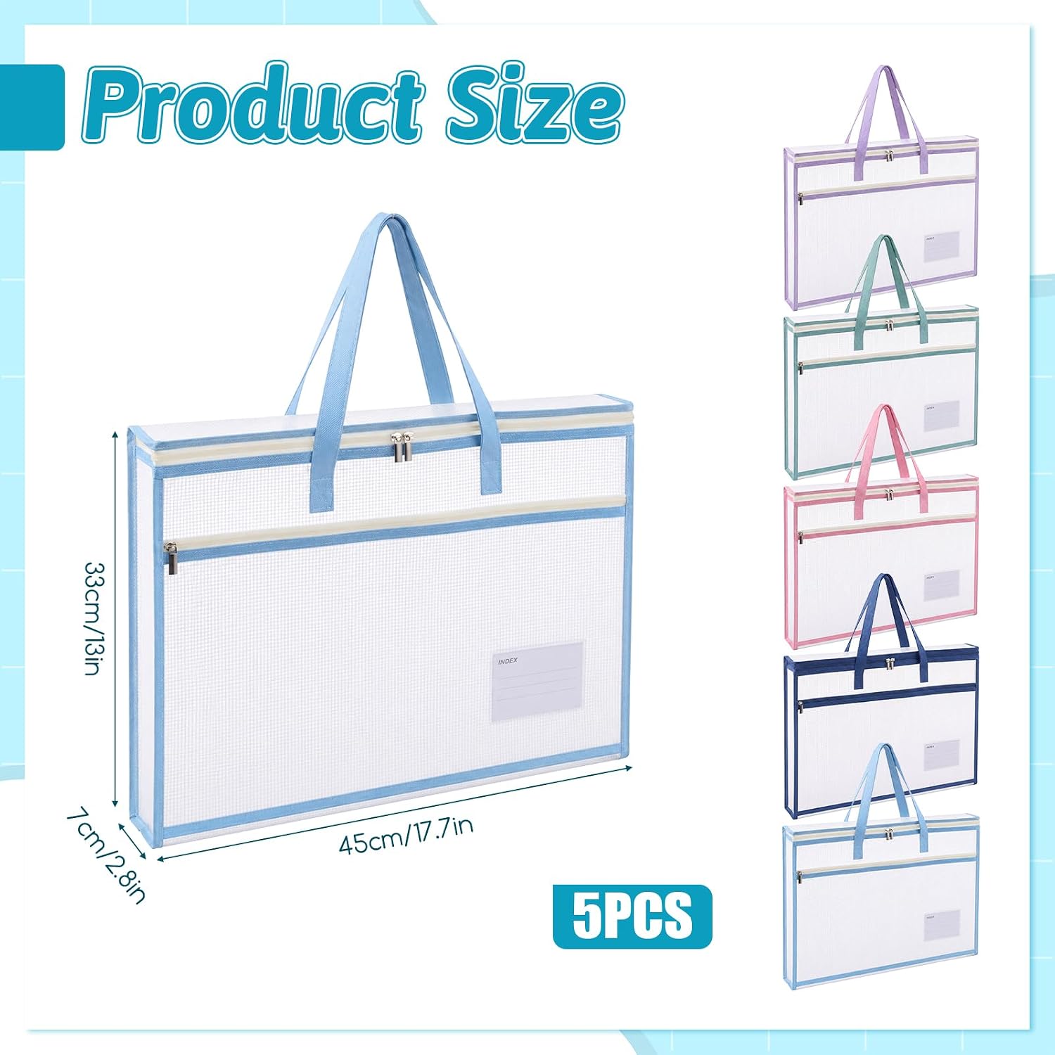 5 Pcs A3 Size Sew Project Bags for Quilting, Quilting Craft Organizer Storage with Full-Zip & Handle, Clear Mesh Sewing Bags, Needlepoint Project Bag for Embroidery, Knitting, Stitching