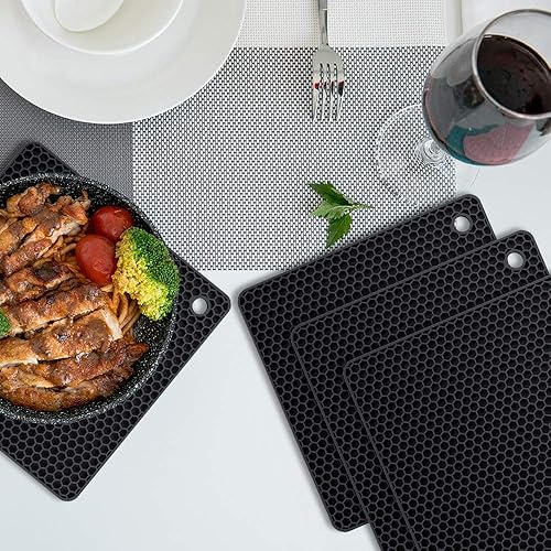 Miniatura 6 de Yolife - Juego de 4 salvamanteles de silicona, almohadillas calientes, paquete de 4 salvamanteles multiusos, resistente al calor para platos
