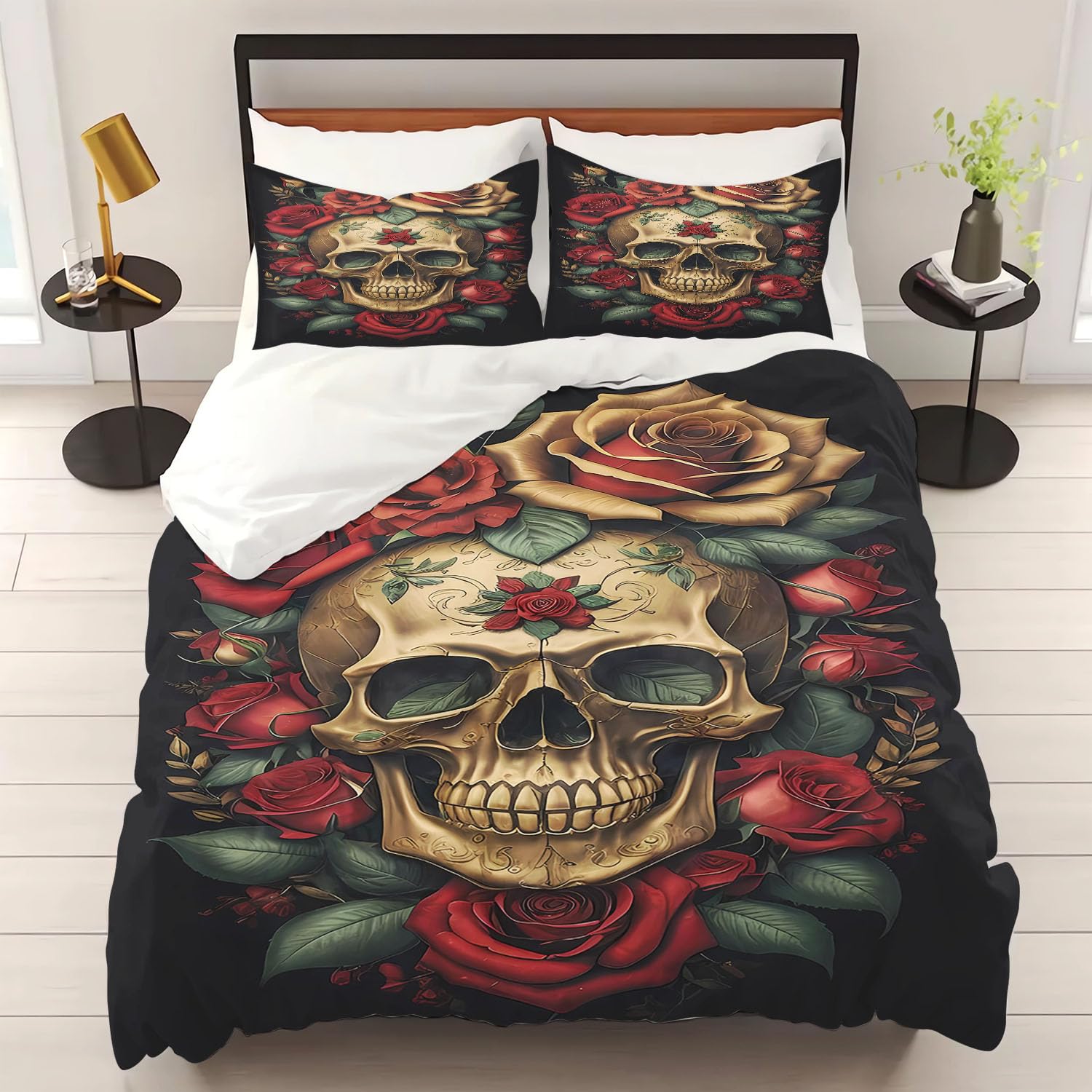 Housse de couette gothique en microfibre douce avec imprimé crâne vintage