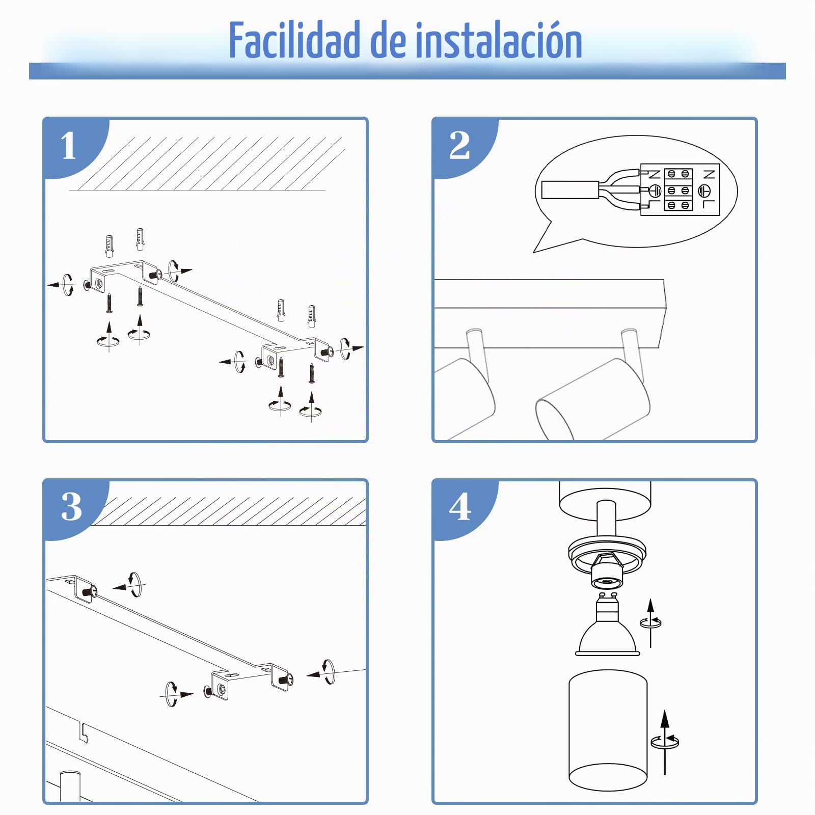 Lampara Techo Salon Moderna Negra 6 Focos Led Interior Techo | Orientables Lampara Focos Techo GU10 Lamparas Cocina Salon Comedor Dormitorio, Bombilla NO Incluida