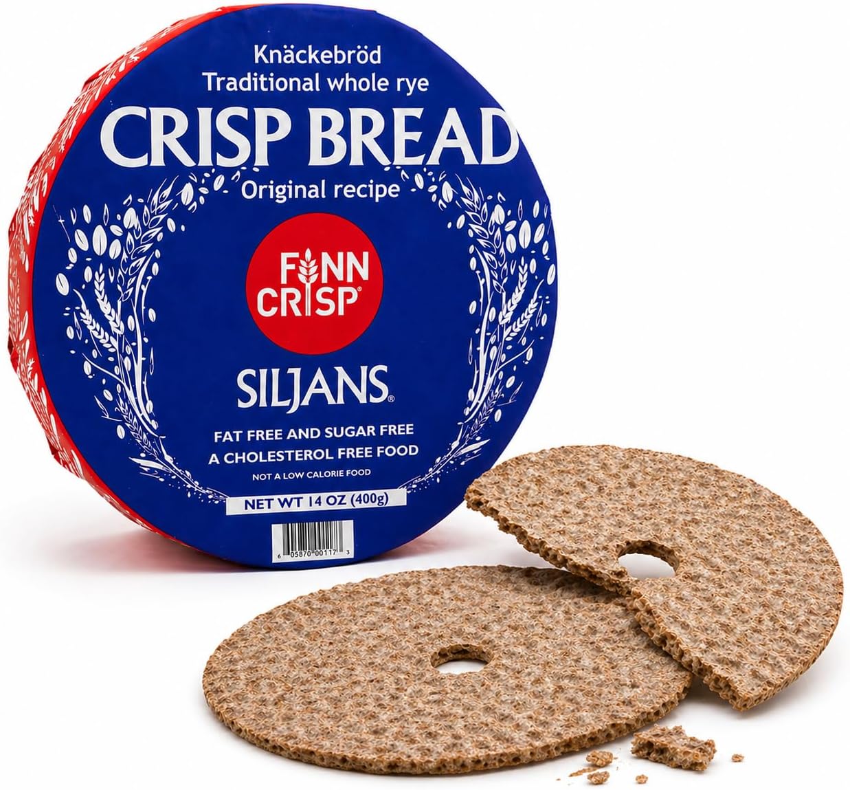 Finn Crisp Siljans Round Rye Crispbread 14oz | Knäckebröd From Finland | Multipack of Authentic Finnish Sourdough Crispbreads | Rye Hardtack | Large Finnish Rye Bread Rounds [14oz, 4 wheels]