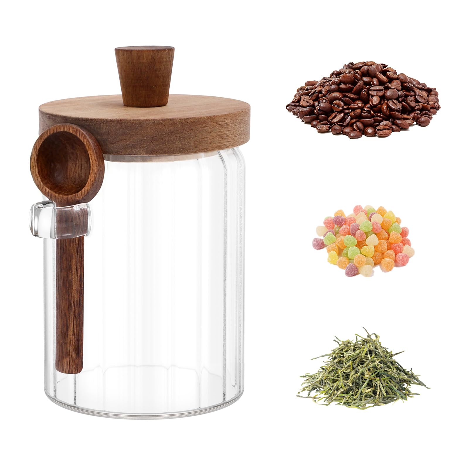 Glass Jar with Wooden Lid and Spoon, 34oz/20oz Coffee Canister Glass Airtight Food Storage Containers, Transparent Multipurpose Overnight Oats Container for Coffee Bean Sugar Tea Spice Nuts Salts