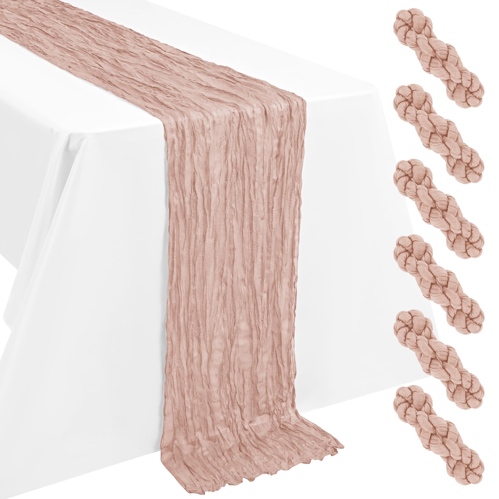 LYAFS 6 Pack Dusty Pink Table Runner Cheesecloth 55x300cm 10FT Gauze — image 1