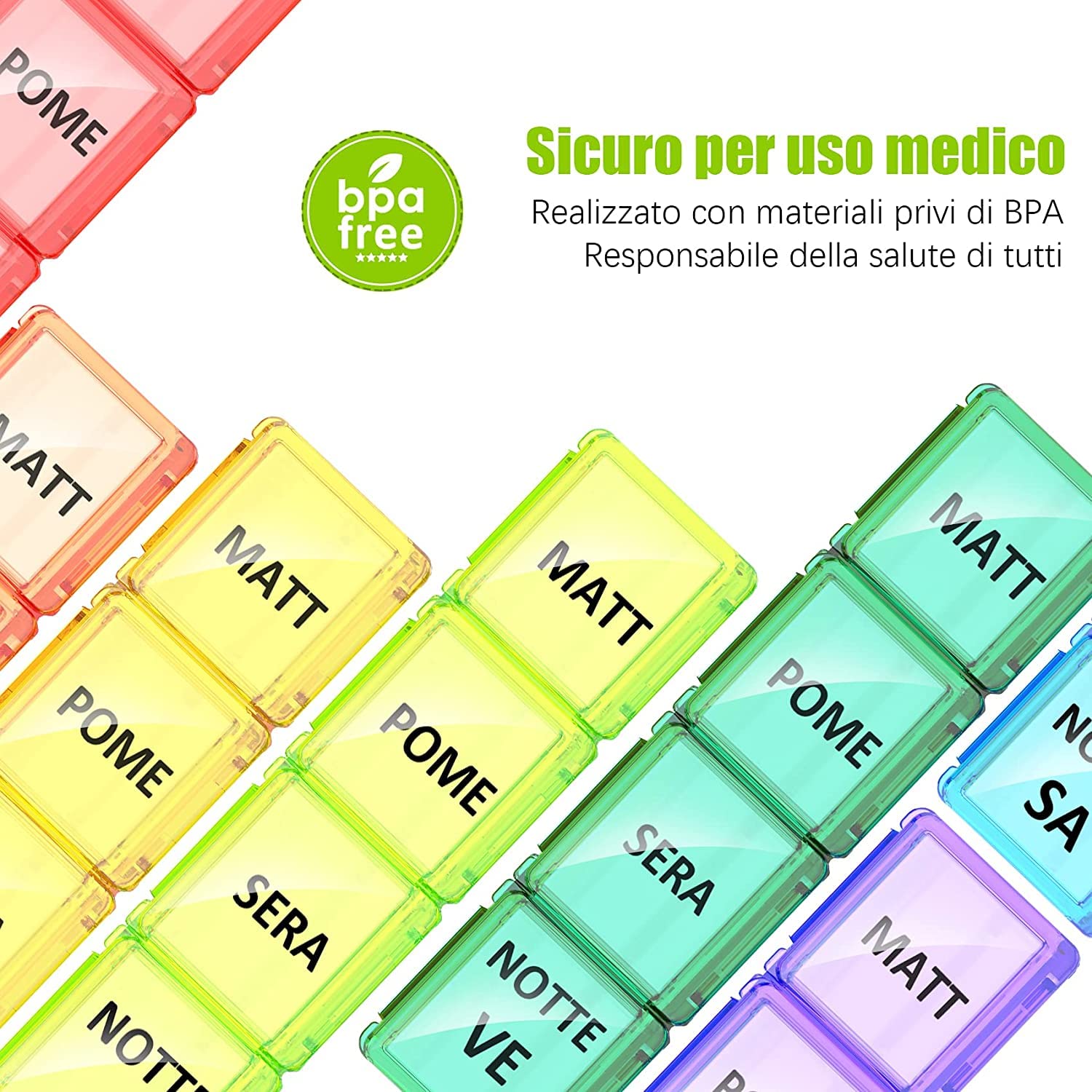 ISAKEN Scatola Delle Pillole Settimanale 7 Giorni – Mattina E Sera, 2 Scomparti, Portatile E Impermeabile, Per Anziani