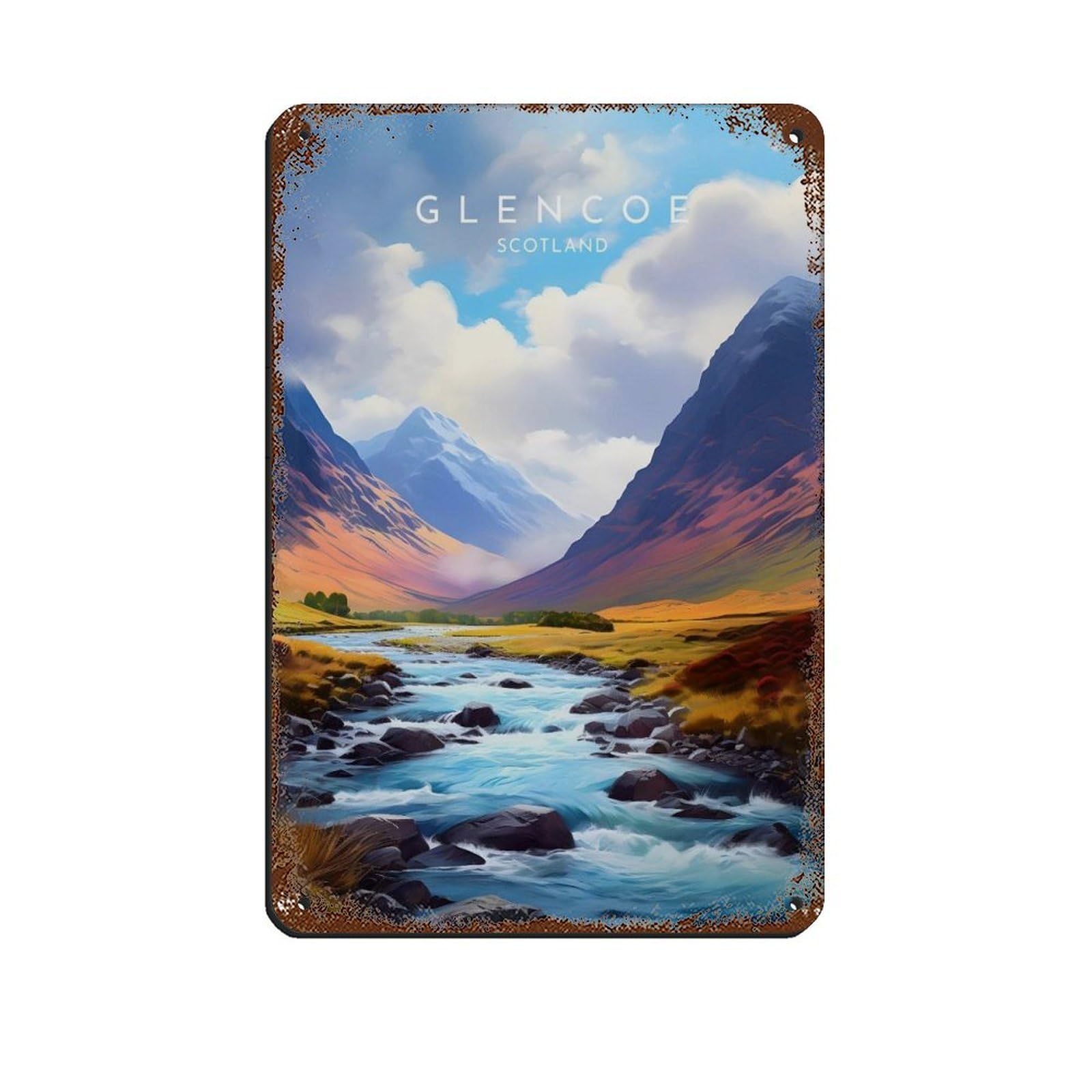 Lxwnze 20L X 30W Cm Glencoe Travel- Scotland Tin Sign Vintage Metal Pub Club Cafe Bar Home Wall Art Decoration Poster Retro 8X12inch(20X30cm)