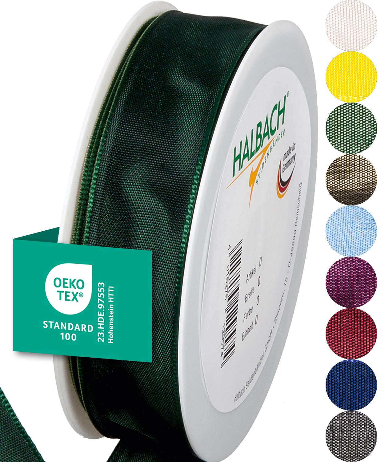 Halbach Seidenbänder Premium Geschenkband mit Drahtkante | Breite 25mm Länge 25m | Öko-Tex 100 zertifiziertes Schleifenband | Taftband Made in Germany, Farbe: mitternachtsgrün