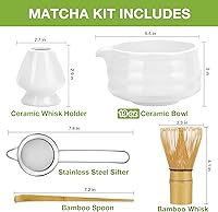 Vista 2 de Matcha Whisk Set, Japanese Tea Set (5pcs) includes Matcha Bowl with Spout (19 oz), Bamboo Whisk and Matcha Scoop, Whisk Holder, Stainless Steel