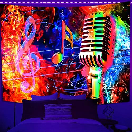 TPMDFC Tapiz de música UV extra grande de 108 pulgadas, 90 pulgadas, luz negra, nota musical reactiva, tapices para colgar en la pared, tapices de