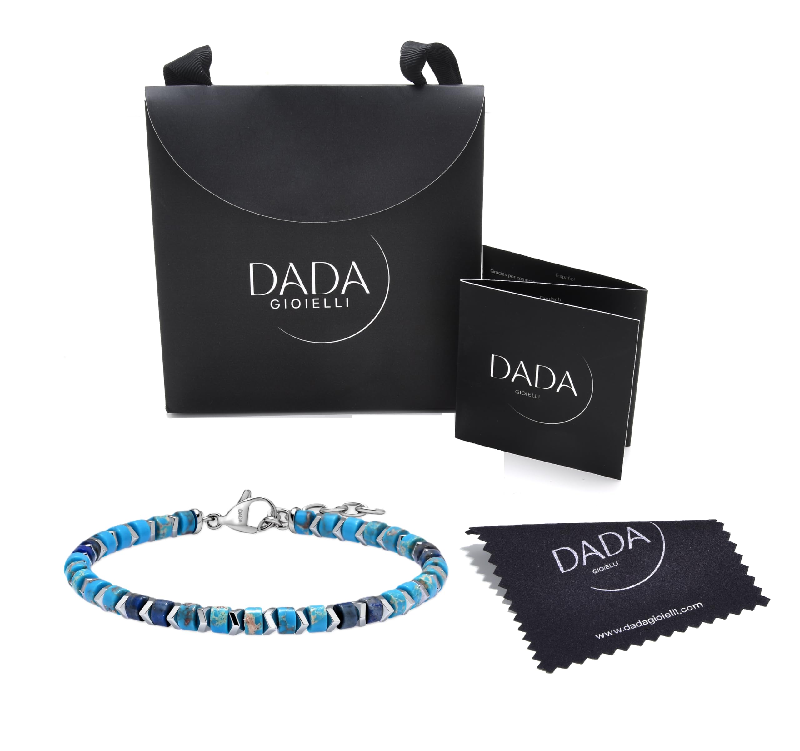 Dada Gioielli - Bracciale Uomo Donna con Pietre Naturali Multicolor e Acciaio Inossidabile, Design Moderno Elegante, Regolabile, Idea Regalo