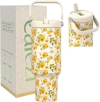 Vista 1 de Vaso de 40 onzas con asa y pajilla, vasos aislados al vacío con popote abatible y asa superior, vaso aislado reutilizable para el hogar, al aire