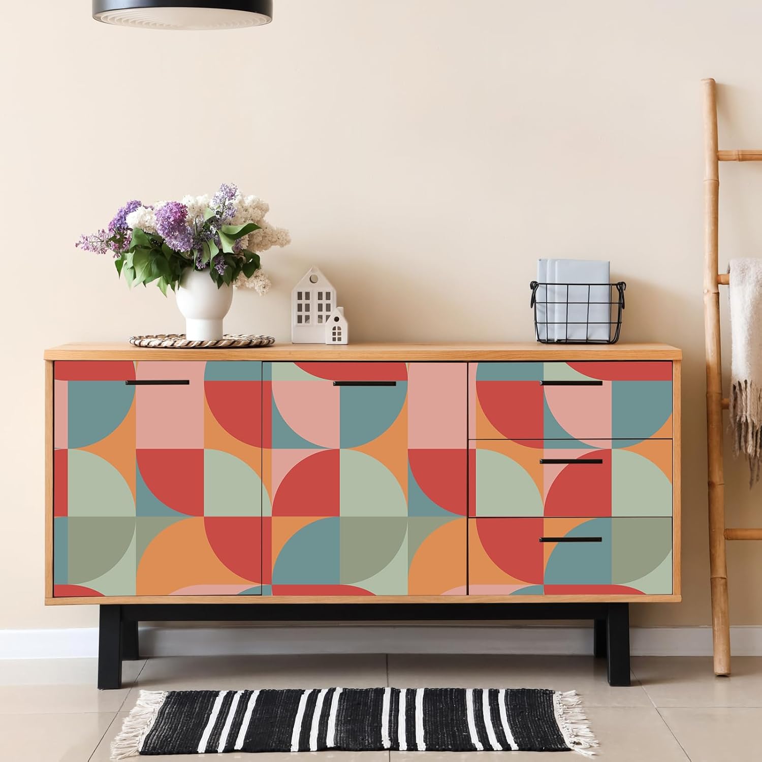 VEELIKE Contemporary Geometric Peel and Stick Wallpaper Colorful Abstract Geometric Wallpaper for Bedroom Accent Wall 17.7''x118'' Prepasted Art Deco Wall Paper Removable Self Adhesive Contact Paper