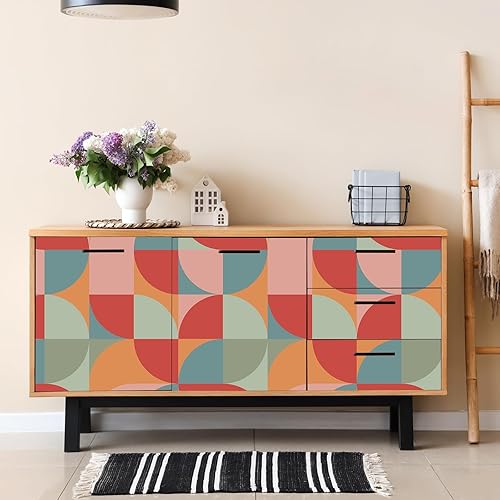 Miniatura 7 de VEELIKE Papel tapiz geométrico contemporáneo para despegar y pegar, papel tapiz geométrico abstracto colorido para pared de dormitorio, 17.7 x 118
