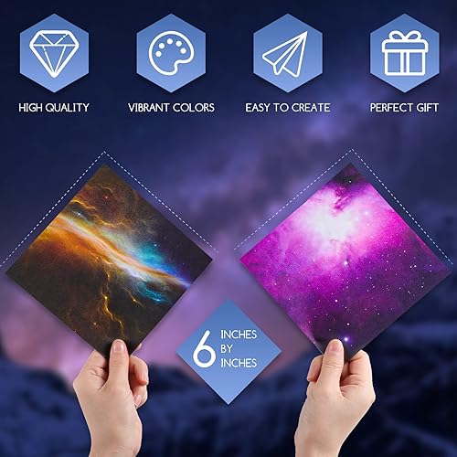 Miniatura 9 de Juego de 150 hojas de papel de origami de doble cara de 6 x 6 pulgadas, hermoso papel de álbum de recortes para galaxia, espacio exterior, papel de