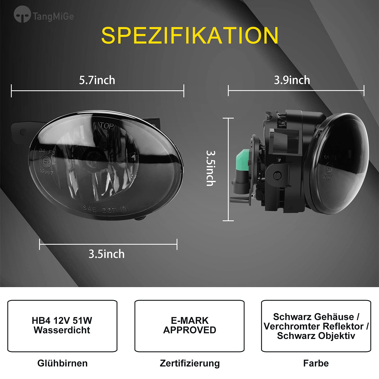 TangMiGe Luces antiniebla Compatible con Volkswagen VW Transporter/Multivan T5 09/2009-UP, HB4 12V 51W, 1 Par, Faros antiniebla, 1 Par (Ahumada Negra)