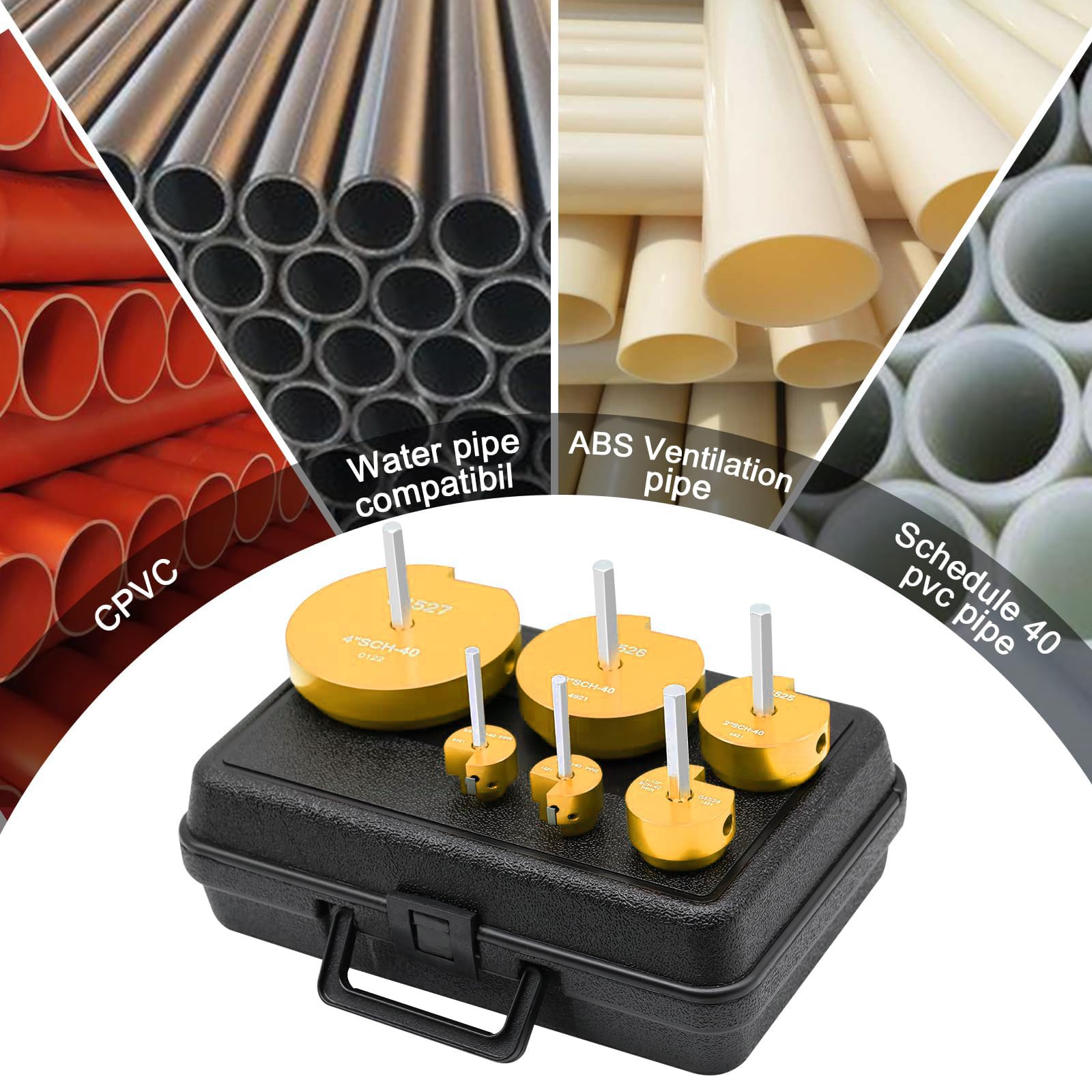 Alésoir pour tuyaux en PVC, lot de 6 outils d'ébavurage de tuyaux pour tuyaux d'eau de 32 mm, 40 mm, 50 mm, 100 mm, kit de nettoyage de tuyaux de plomberie