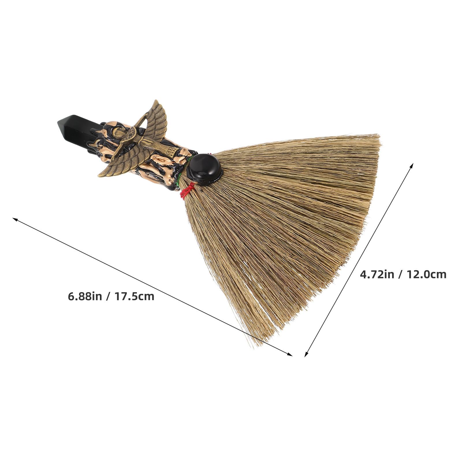 SEWACC 4 Piezas Escoba de Mano Natural de Obsidiana Negra y Palma para Limpieza de Escritorio, Mini Escoba Mágica Artesanal Diseño Único para Decoración y Uso Personal