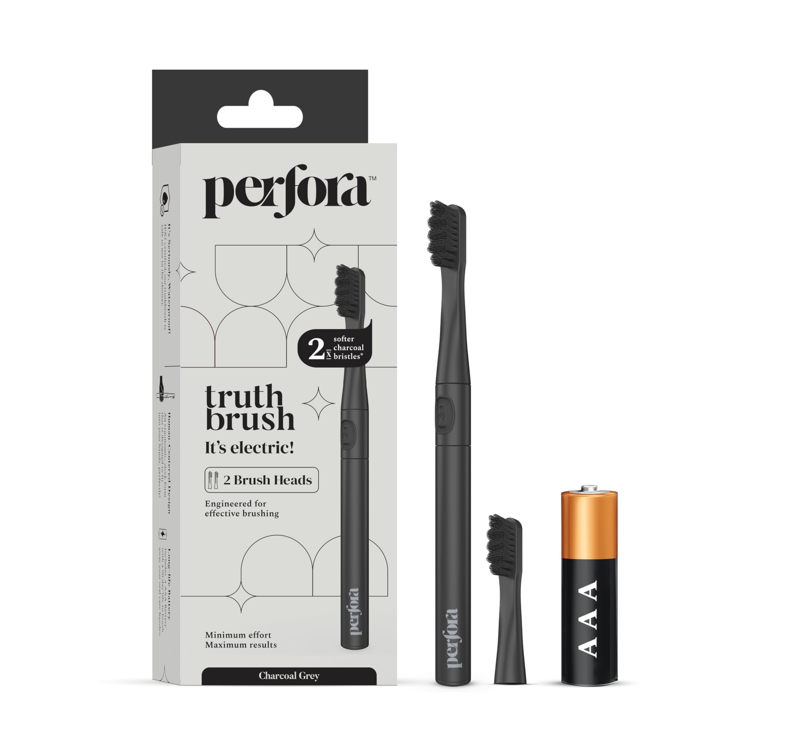 Perfora Electric Toothbrush With 2 Modes, 2 Brush Heads, 24000 Strokes, 90 Days Battery Life | 1 Year Warranty | For Men, Women & Kids - Charcoal Grey