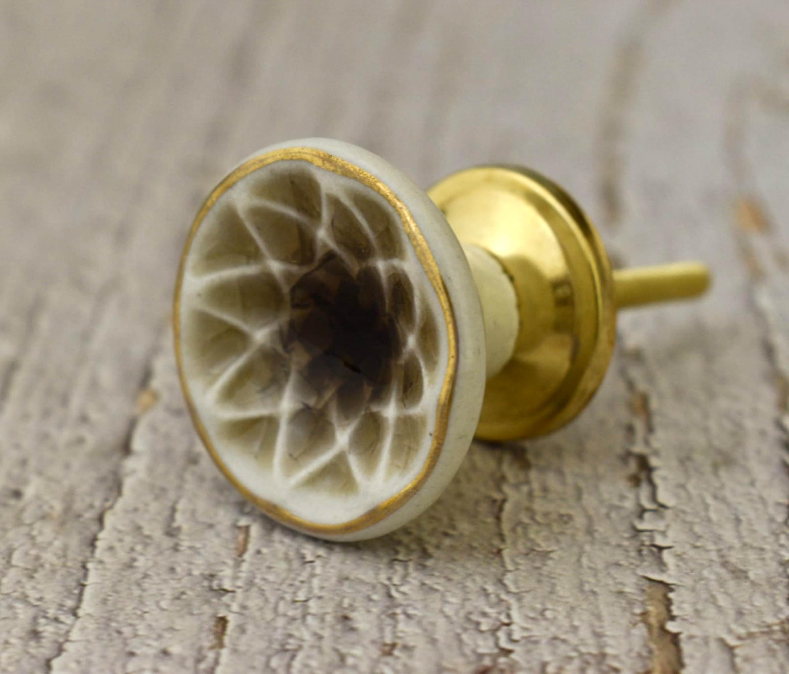 ARTISNO White/Gold Ceramic Porcelain Door Knobs Furniture Drawer Bedside Cabinet Kitchen Pulls, Rich_f, 6 x 3.8 cm - Image 3
