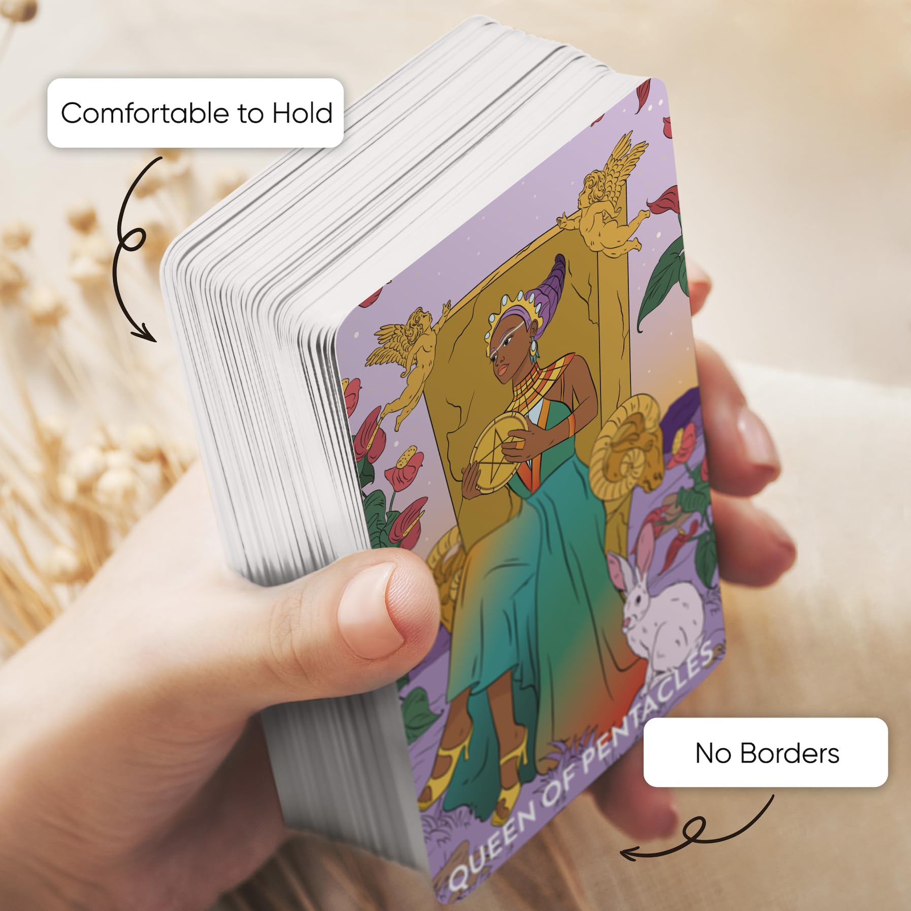 Wyspell Feminine Tarot Card Deck – Borderless – With Guidebook – Neoteric Beginner Tarot Deck Cards