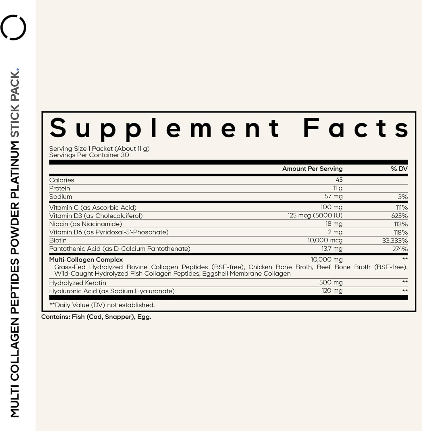 Codeage Multi Collagen and Biotin 10,000 mcg + Vitamin C, B6 & D3, Keratin, Hyaluronic Acid, Niacin, 18 Amino Acids - Stick Packs Supplement - 5 Types Collagen Protein – 30 Powder Packets