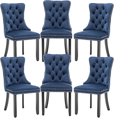 Miniatura 19 de Juego de 6 sillas de comedor de terciopelo Hixkol, sillas de comedor tapizadas con ribete de anillo y respaldo abotonado, asientos modernos para