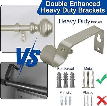 Nickel Curtain Rods for Windows 16.5-45 inch,3/4 inch Heavy Duty Adjustable Decorative Curtain Rod with Modern Finials,Window Rods for Bedroom, Living Room,Patio and Kitchen