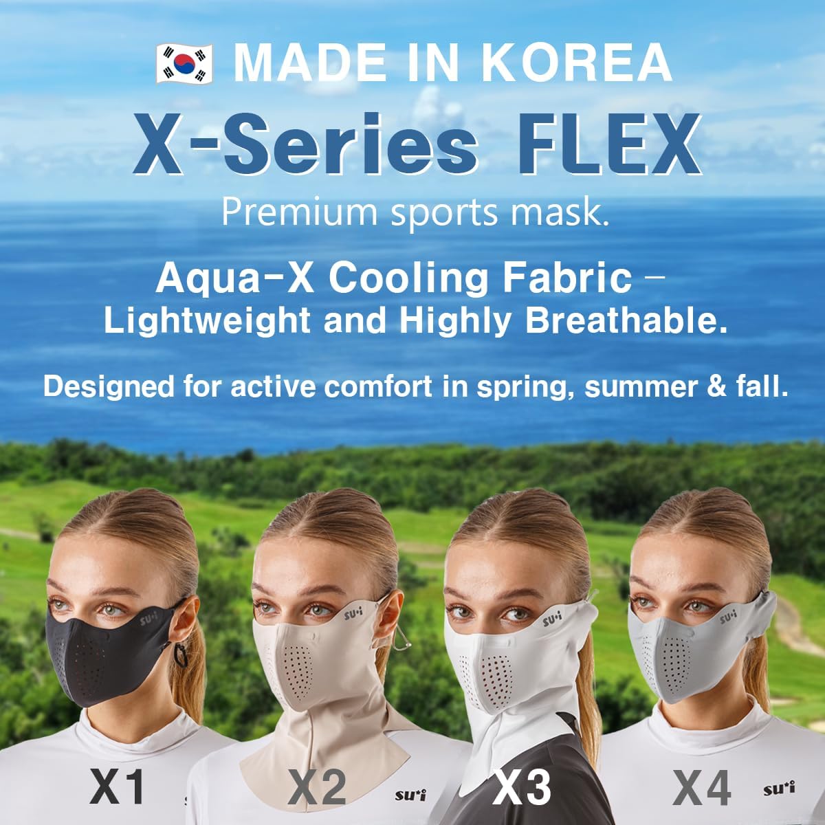 KOREA X-Series X3 Flex Power Aqua-X UV Cooling Balaclava Mask with Nose Wire, Golf Running Outdoor Sports